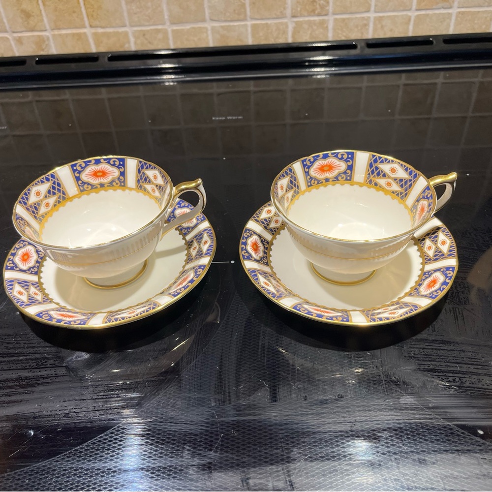AYNSLEY Ki Ming 8491 Tea Cup And Saucer Set Of 2